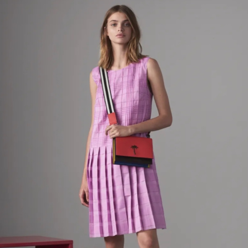 Tomas Maier Orchid/Lavender Drop-Waist Box-Pleat Midi Dress Size 4